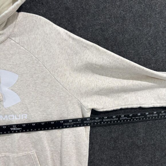 Under Armour UA Rival Hoodie Womens Medium Cream Fleece Kangaroo Pocket Pullover - Picture 5 of 8